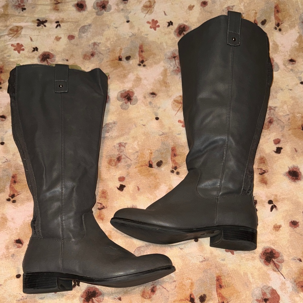 Lane Bryant Women's Gray Wide-Calf Faux-Leather Tall Boots size 9W